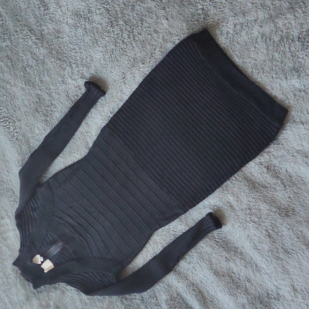 Vtg Cache Black Silk Sweater Dress